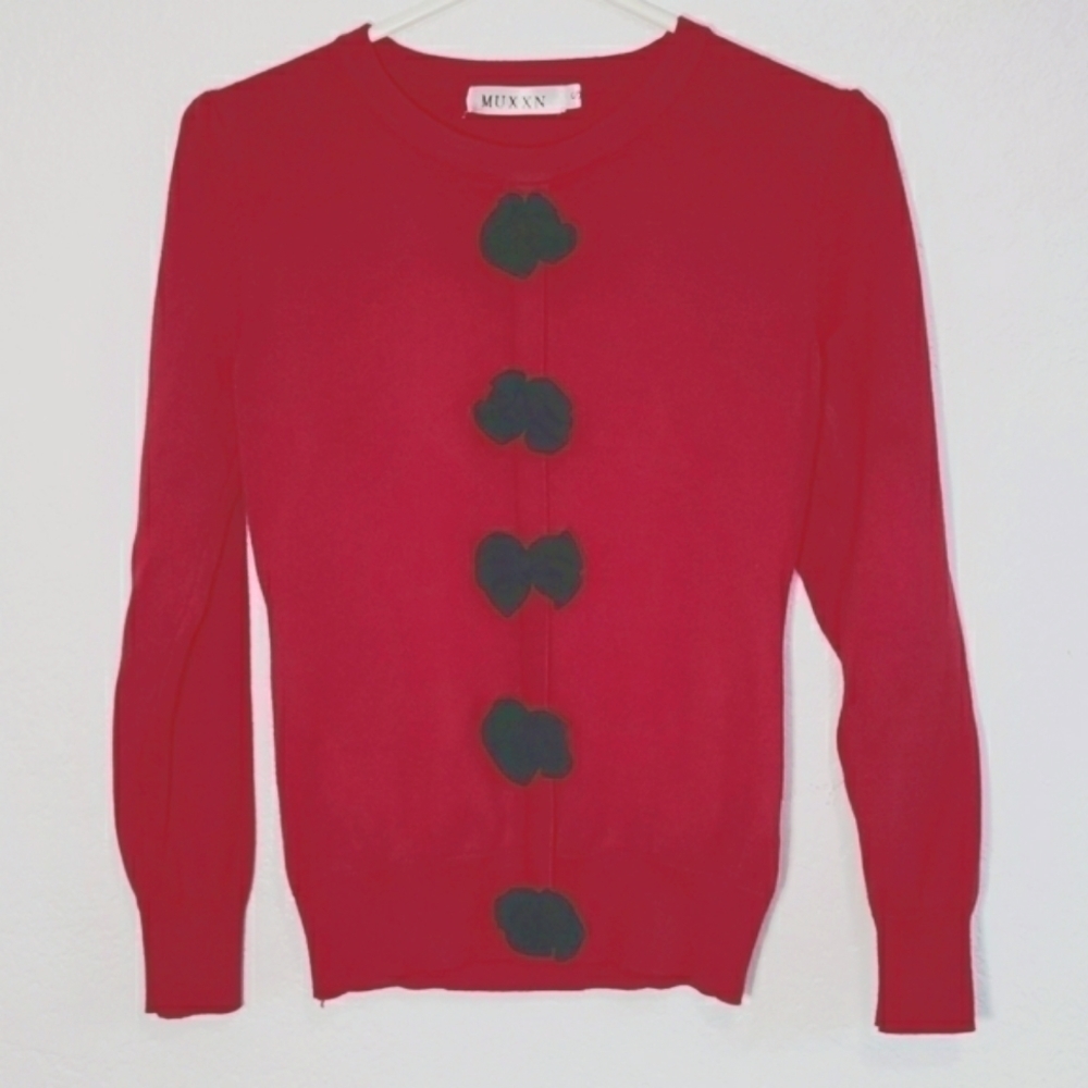 Muxxn Boutique red sweater with bows 100% cotton size S